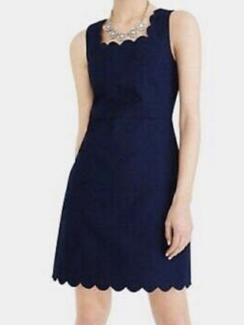 J.CREW FACTORY Women’s Size 4 Navy Blue Sleeveless Scalloped Hem Sheath Dress